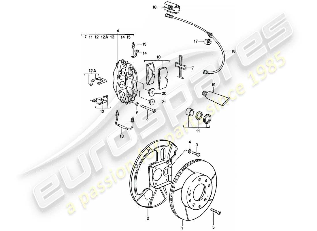 porsche 928 (1983) disc brakes - front axle - fixed calliper - d - mj 1986>> - mj 1986 part diagram