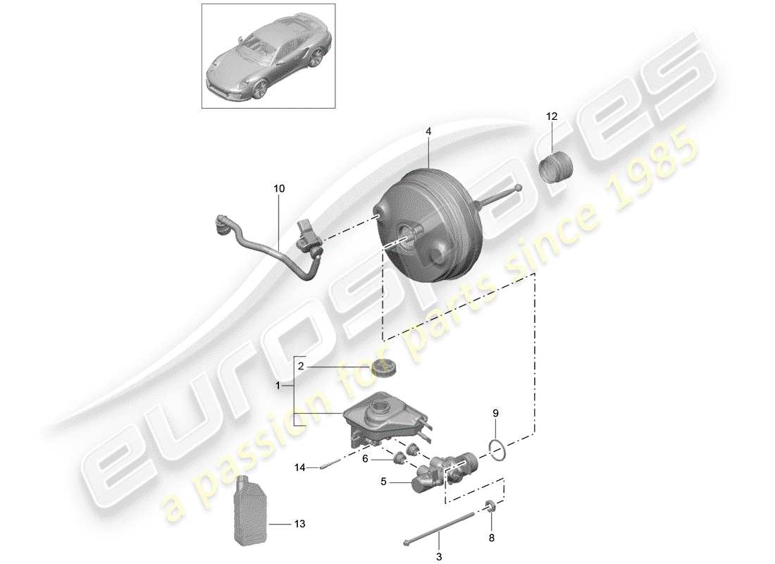 porsche 991 turbo (2014) brake master cylinder parts diagram