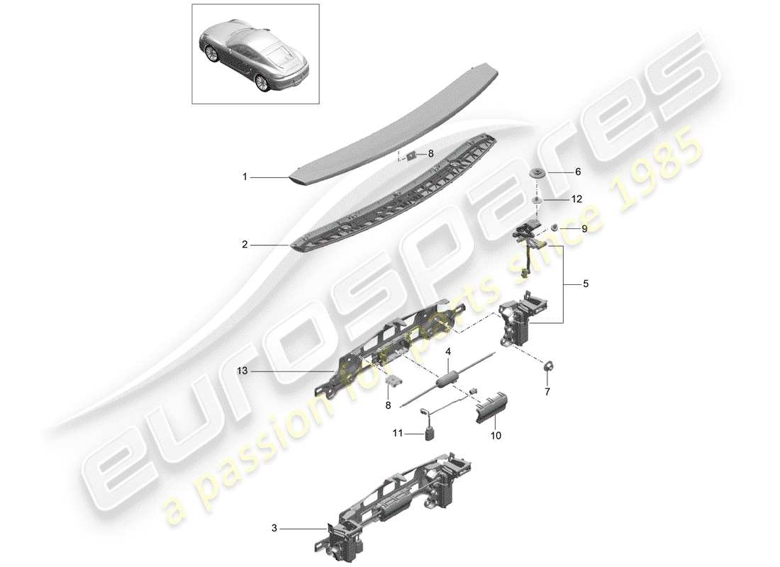 porsche cayman 981 (2016) rear spoiler part diagram