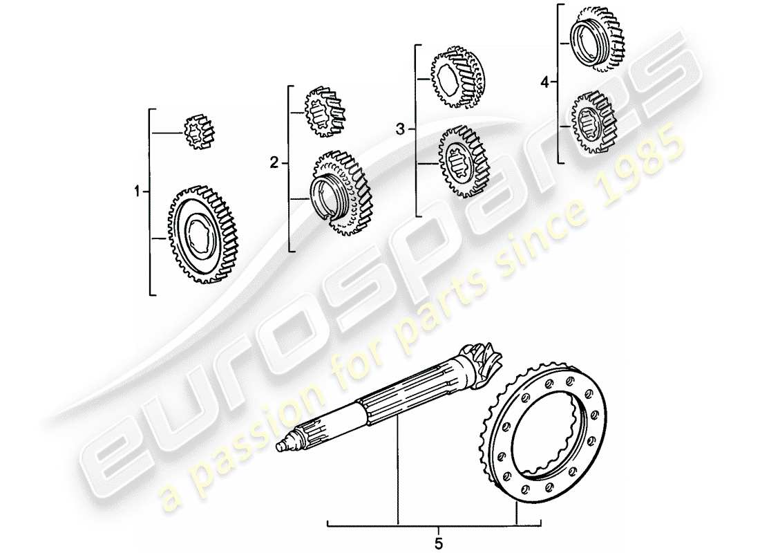 porsche 911 (1986) gear wheel sets - 4-speed part diagram