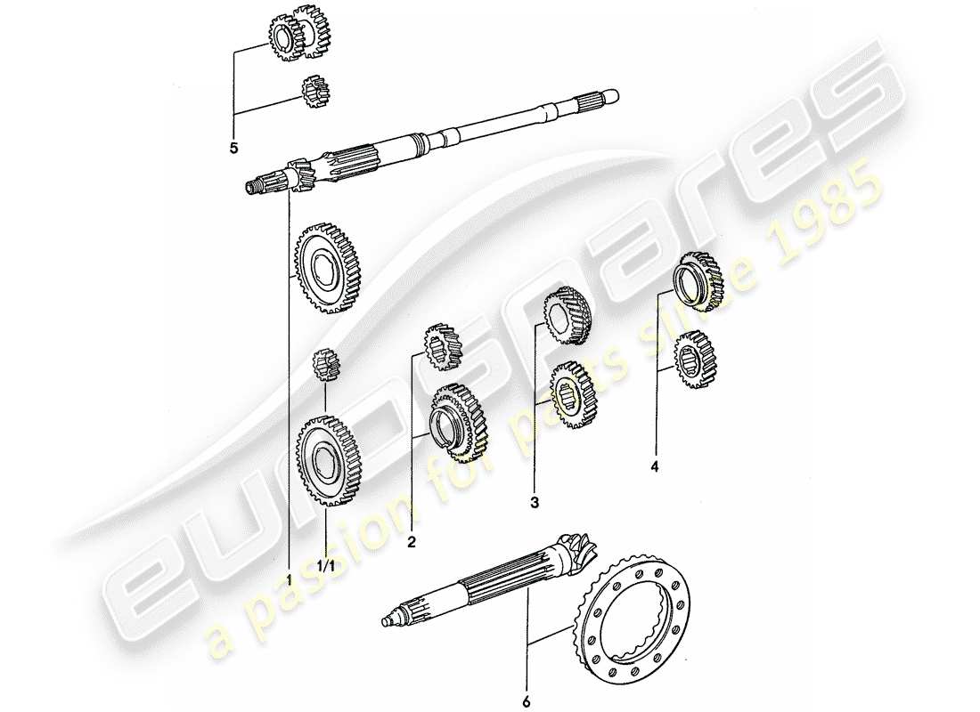 porsche 911 (1976) gear wheel sets - 4-speed part diagram