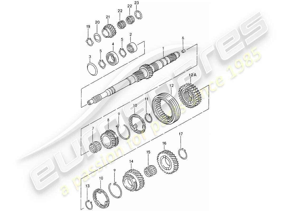 porsche boxster 986 (1999) gears and shafts parts diagram