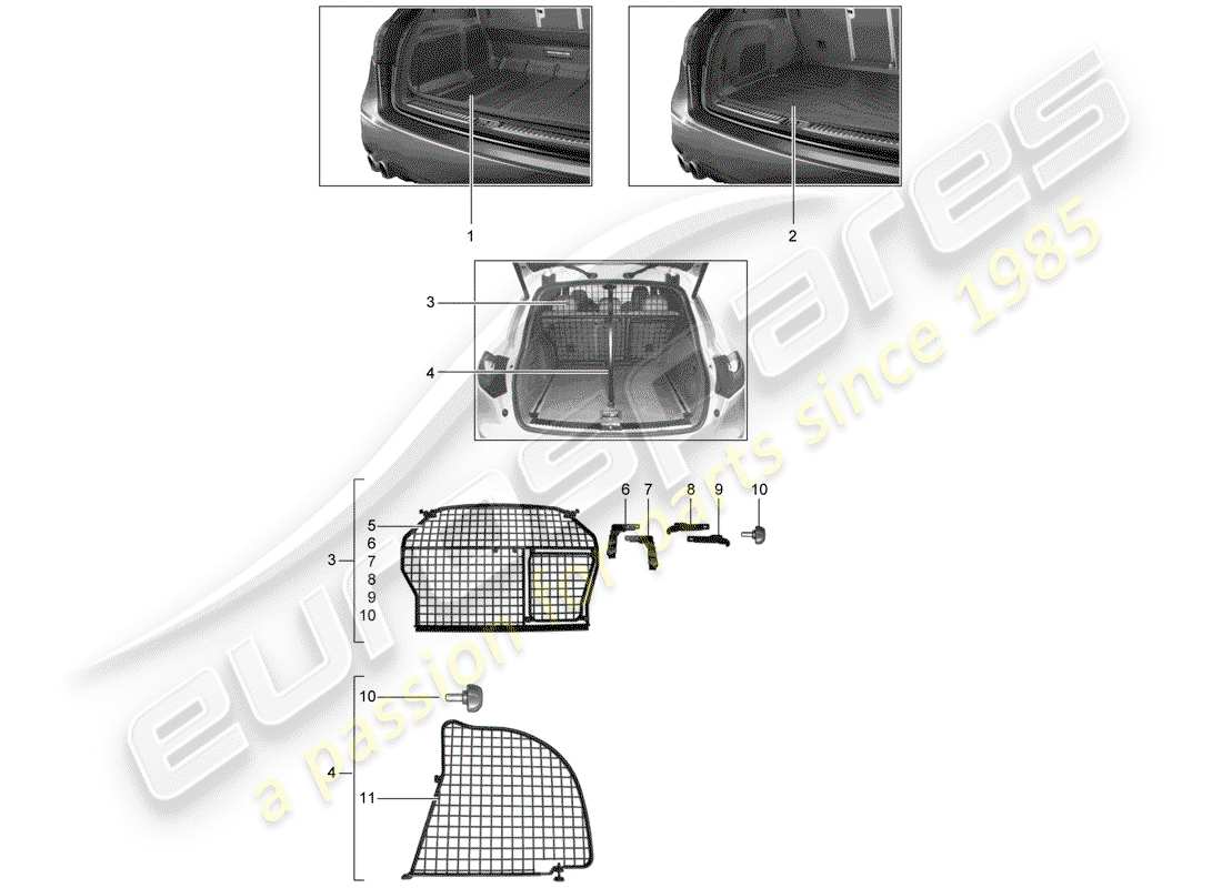 porsche tequipment cayenne (2009) luggage compartment liner parts diagram