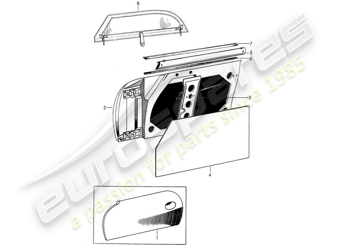 porsche 356/356a (1957) door - with: - accessories parts diagram