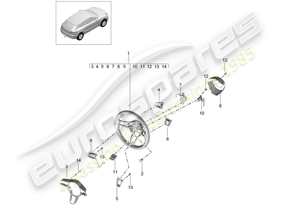 porsche macan (2015) steering wheel part diagram