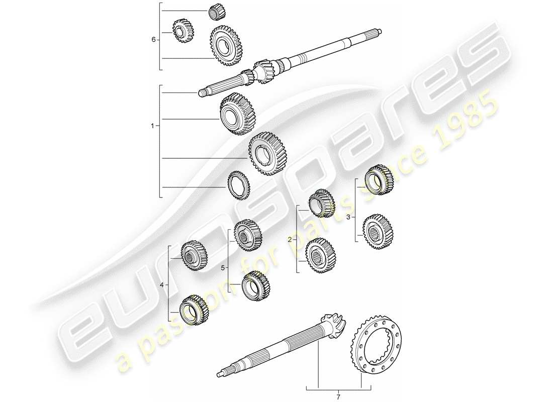 porsche 997 t/gt2 (2007) gear wheel sets part diagram