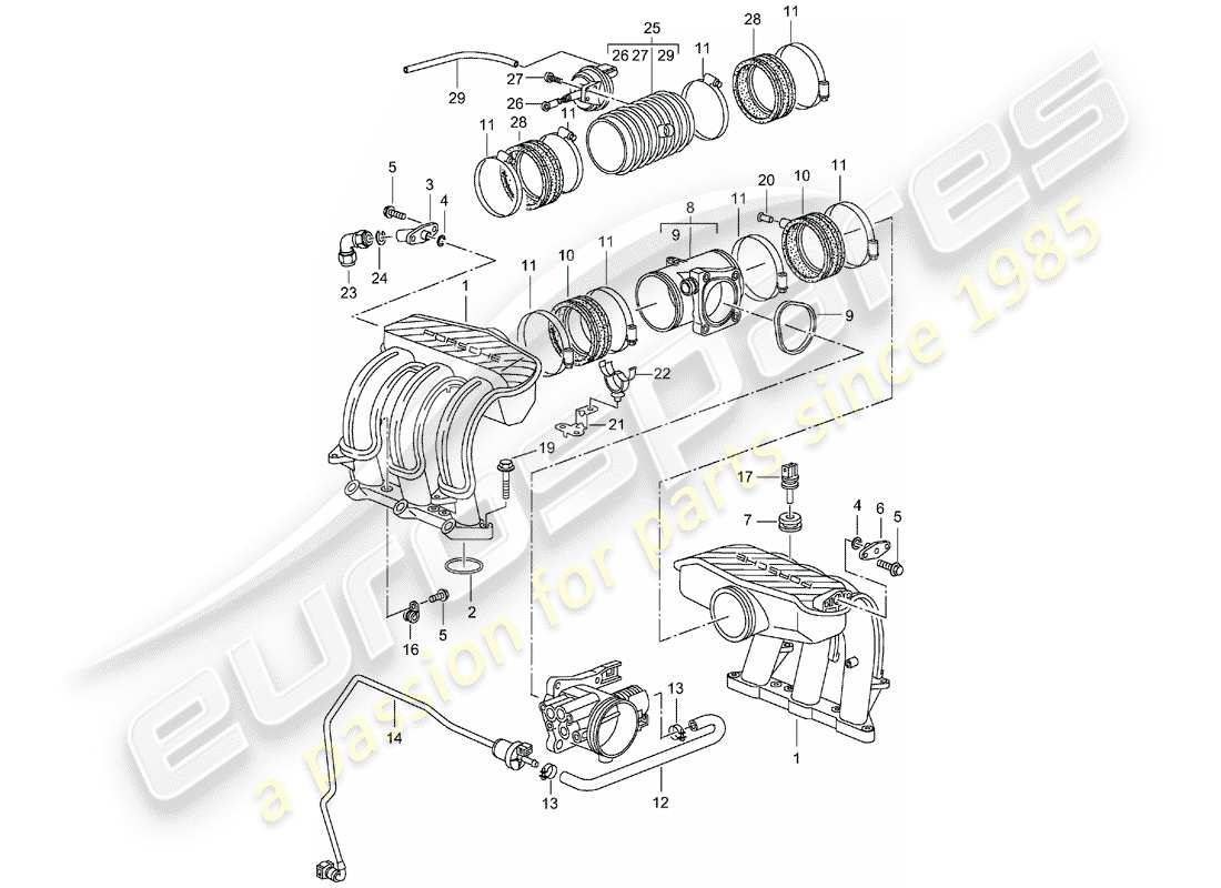 porsche boxster 986 (2002) intake air distributor part diagram