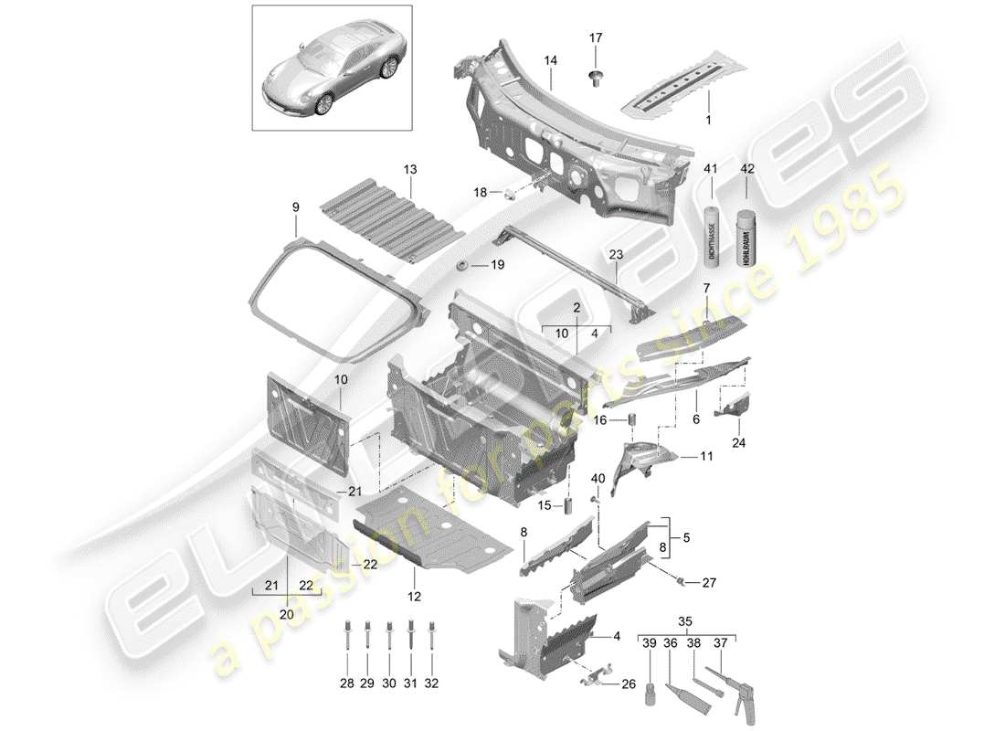 porsche 991 gen. 2 (2018) front end parts diagram