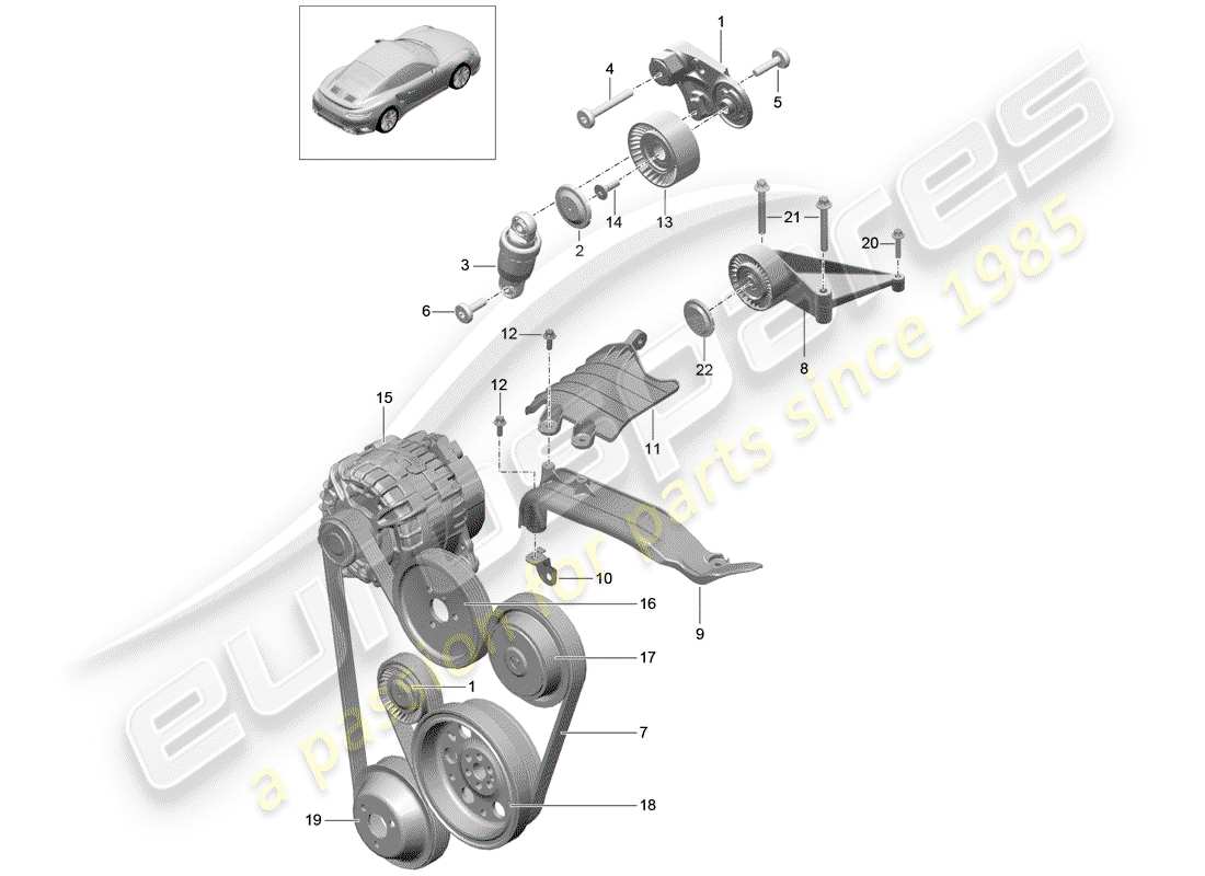 porsche 991 turbo (2019) belt tensioning damper parts diagram