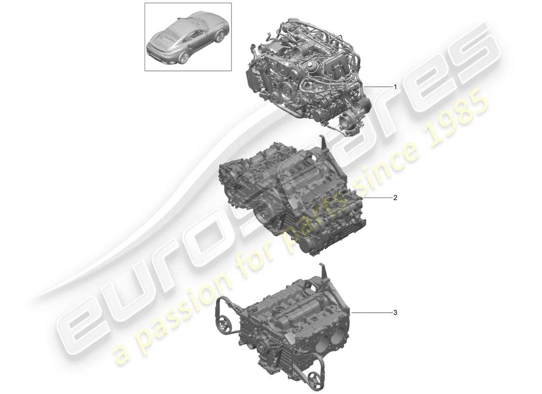 porsche 991 turbo (2019) replacement engine part diagram