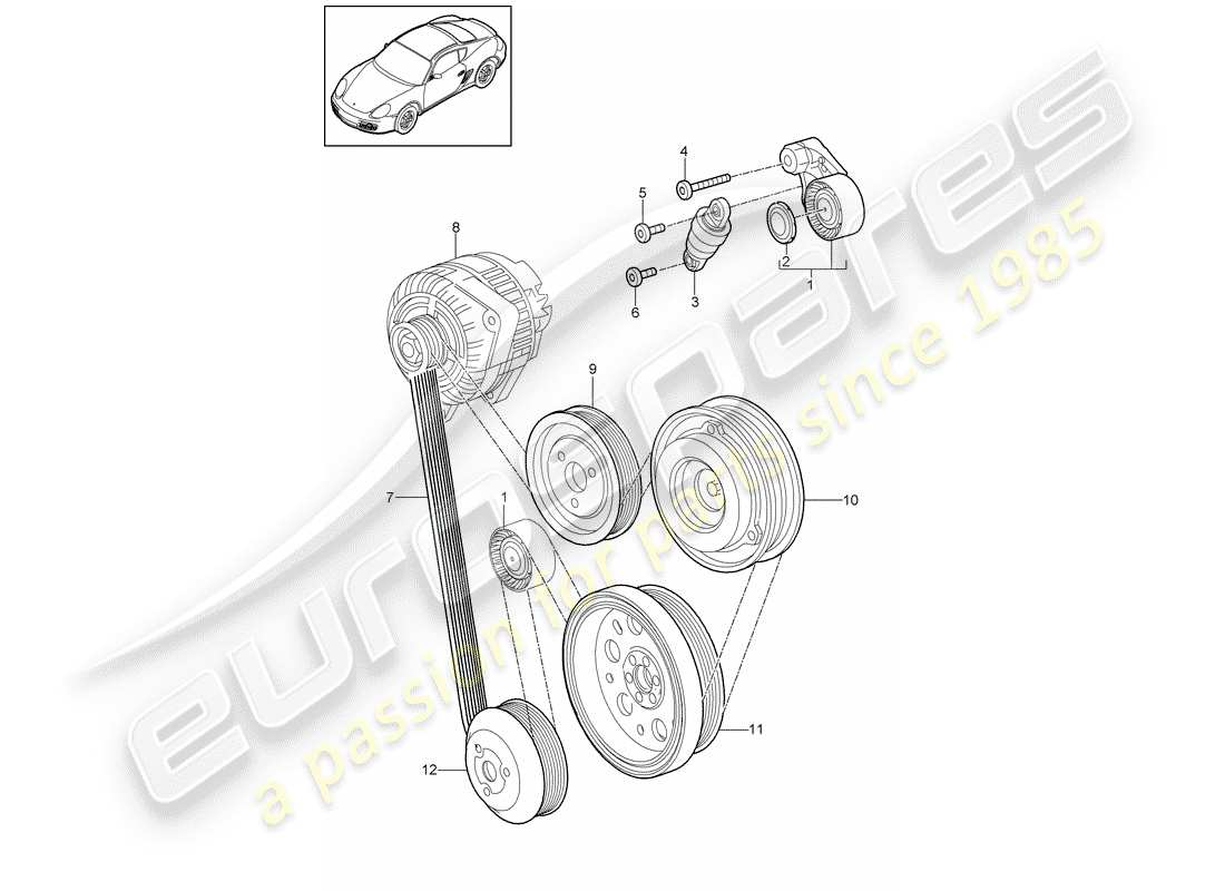 porsche cayman 987 (2012) belt tensioner part diagram