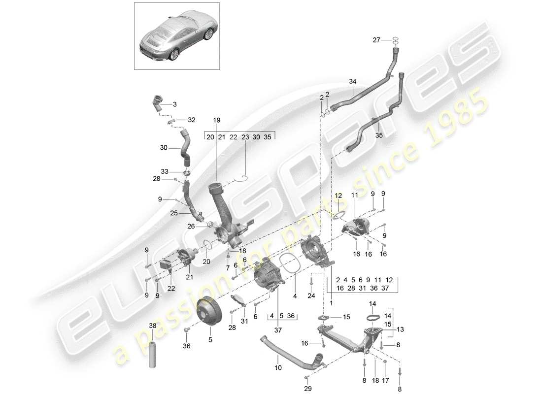porsche 991 gen. 2 (2018) water pump part diagram