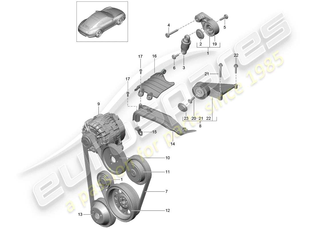 porsche 991 (2012) belt tensioner part diagram