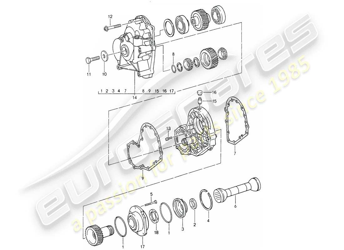 porsche 993 (1998) tiptronic - spur gears - intermediate plate part diagram