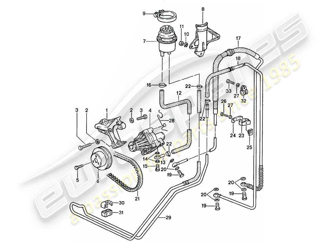 porsche 928 (1990) power steering - lines parts diagram