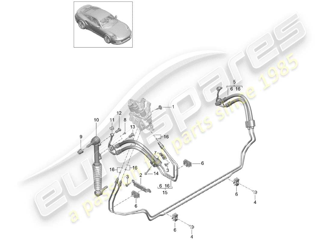 porsche 991 turbo (2014) hydraulic line parts diagram
