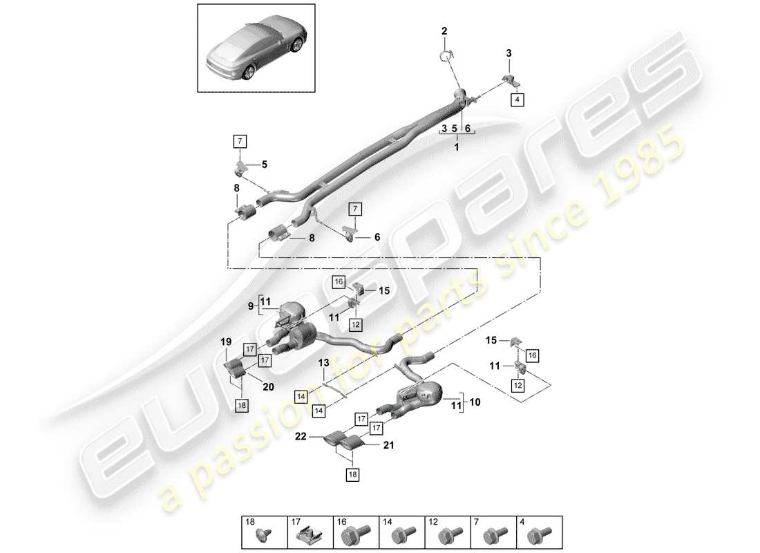 porsche panamera 971 (2019) exhaust system parts diagram