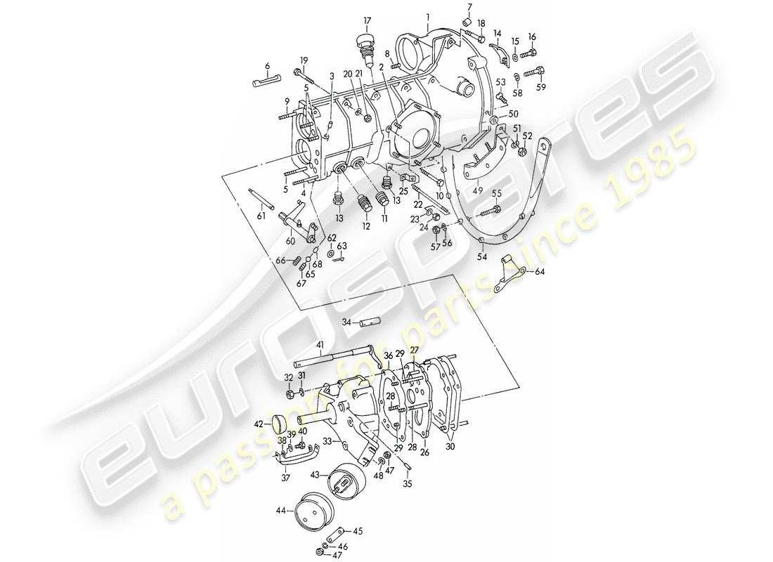 porsche 356/356a (1958) transmission case - with: - transmission suspension parts diagram