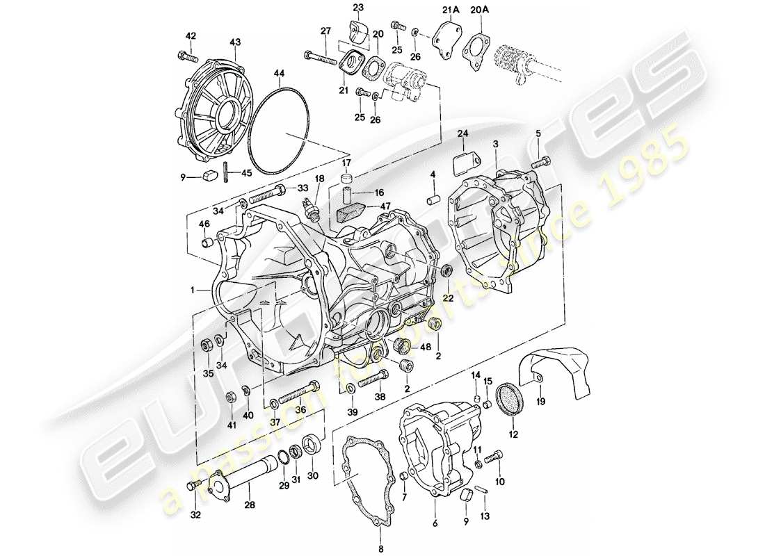 porsche 924 (1982) replacement transmission - transmission case - manual gearbox - vq vr uv md - me mf mb mx - 4q 5q 6q - d - mj 1981>> parts diagram
