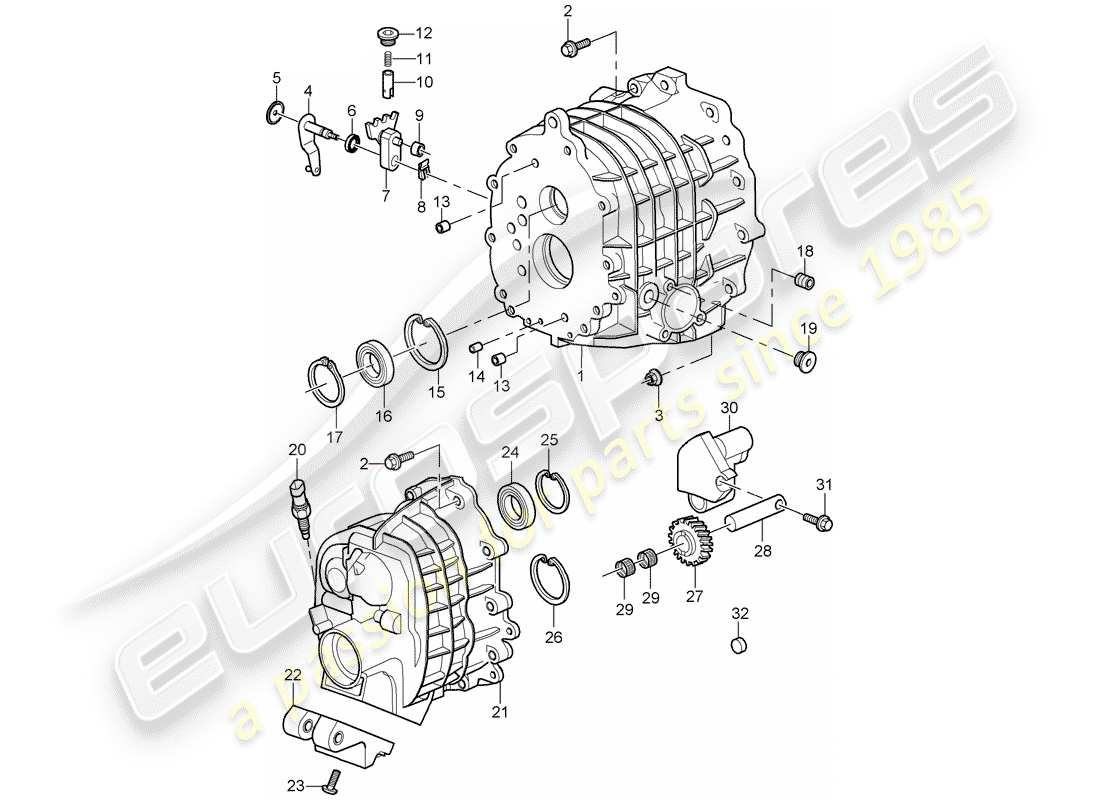 porsche 997 t/gt2 (2007) gear housing parts diagram