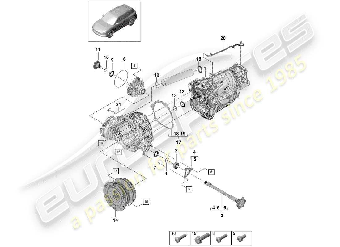 porsche cayenne e3 (2019) 8-speed automatic gearbox part diagram