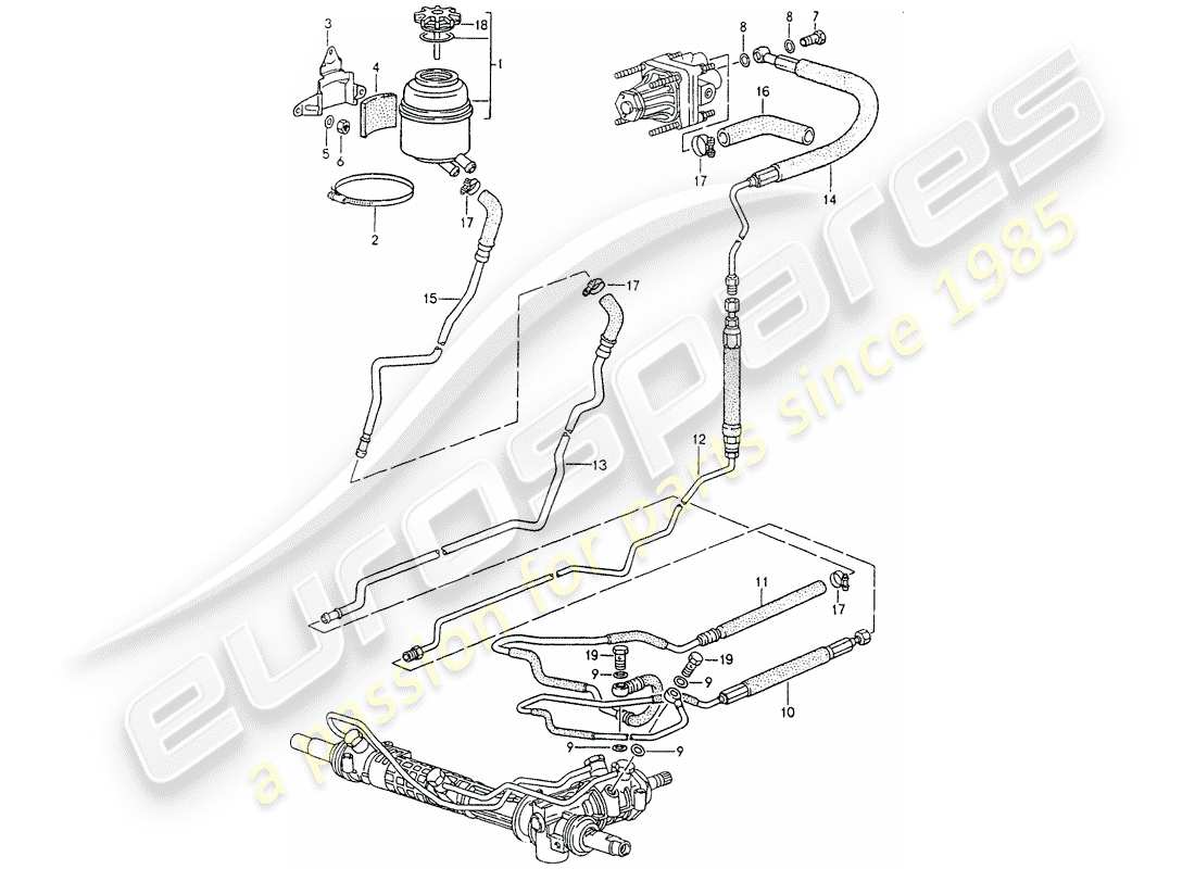 porsche 964 (1992) power steering - lines part diagram