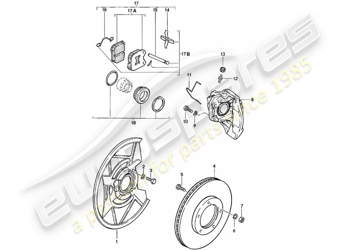 porsche 924 (1982) disc brakes - front axle parts diagram