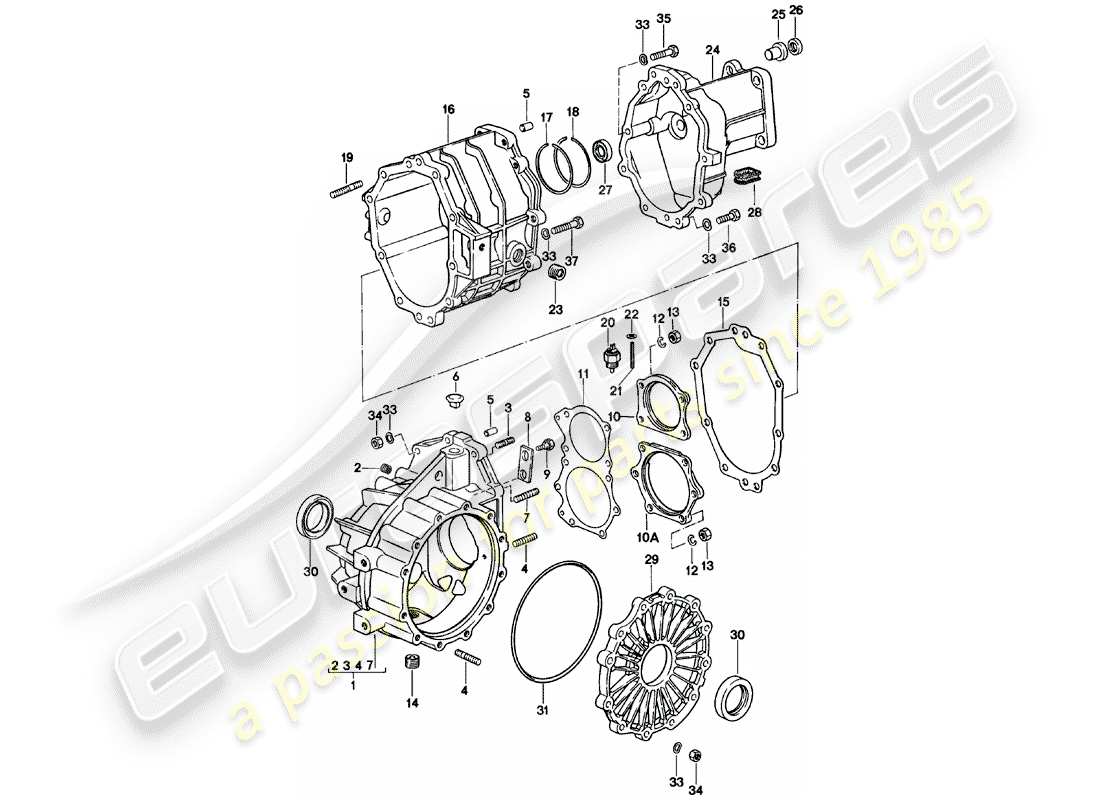 porsche 924 (1984) replacement transmission - transmission case - manual gearbox - g31.01/02/03 part diagram