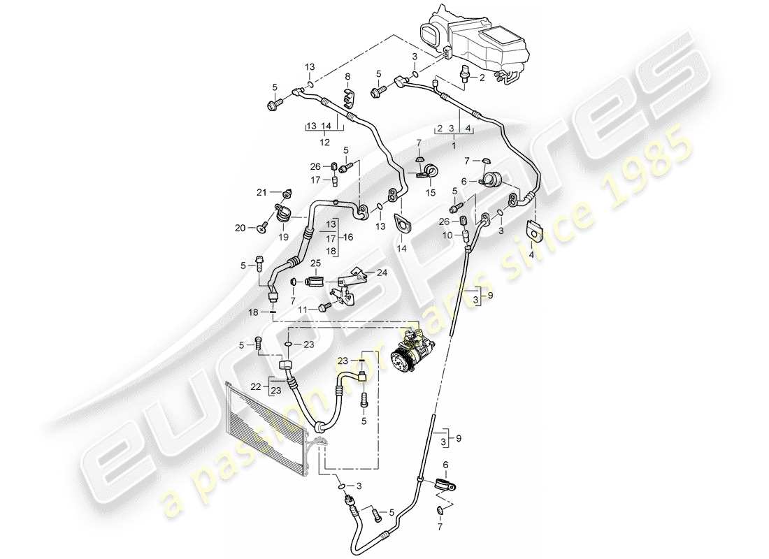 porsche cayenne (2004) refrigerant circuit parts diagram