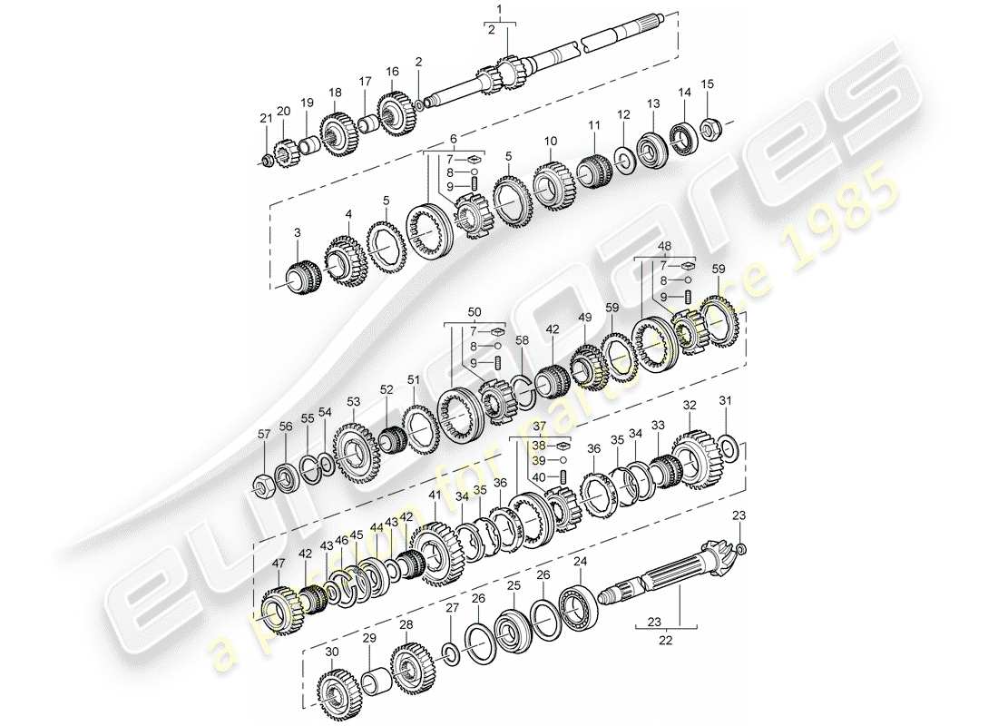 porsche 996 gt3 (2004) gears and shafts part diagram