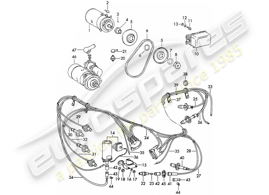 porsche 356b/356c (1961) electrical equipment - engine part diagram