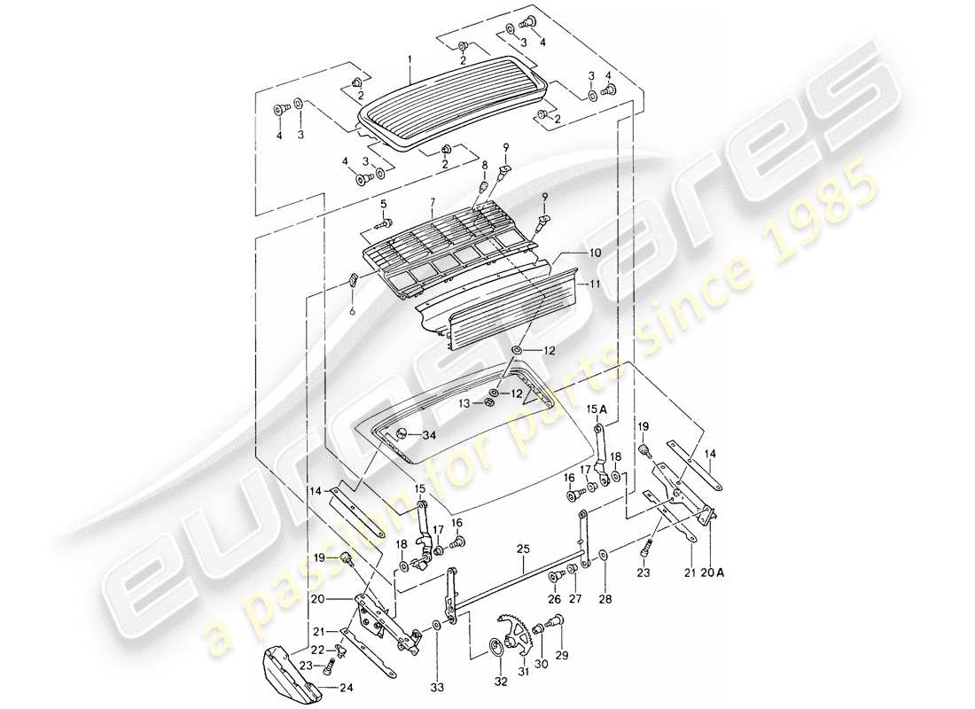 porsche 964 (1992) rear spoiler part diagram