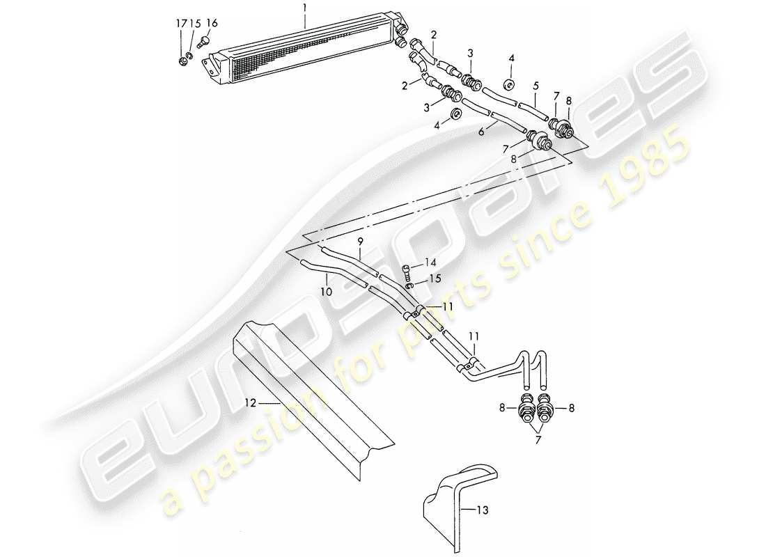 porsche 356b/356c (1961) oil pipe - oil cooler part diagram