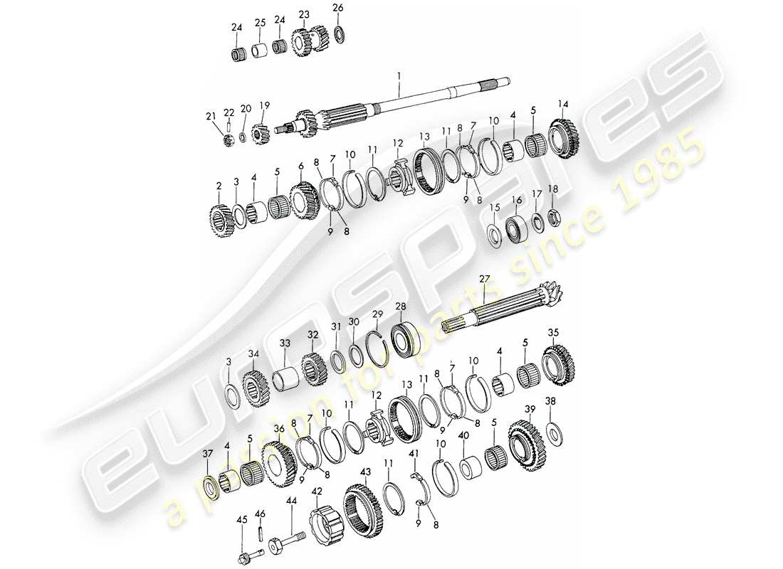 porsche 911/912 (1969) gears and shafts - 5-speed - transmission parts diagram