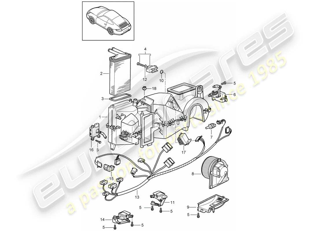 porsche 997 (2005) air conditioner part diagram