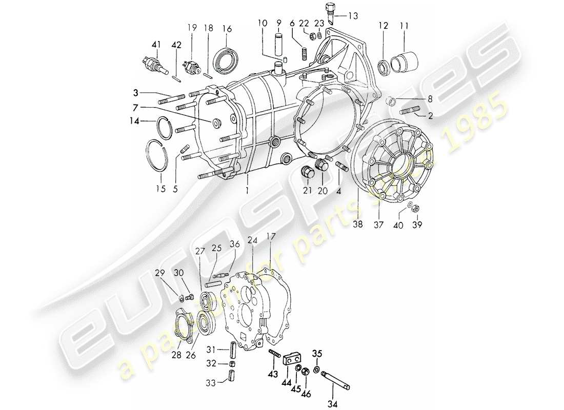 porsche 911 (1972) transmission case - sportomatic - typ 905/21 - d - mj 1972>> part diagram