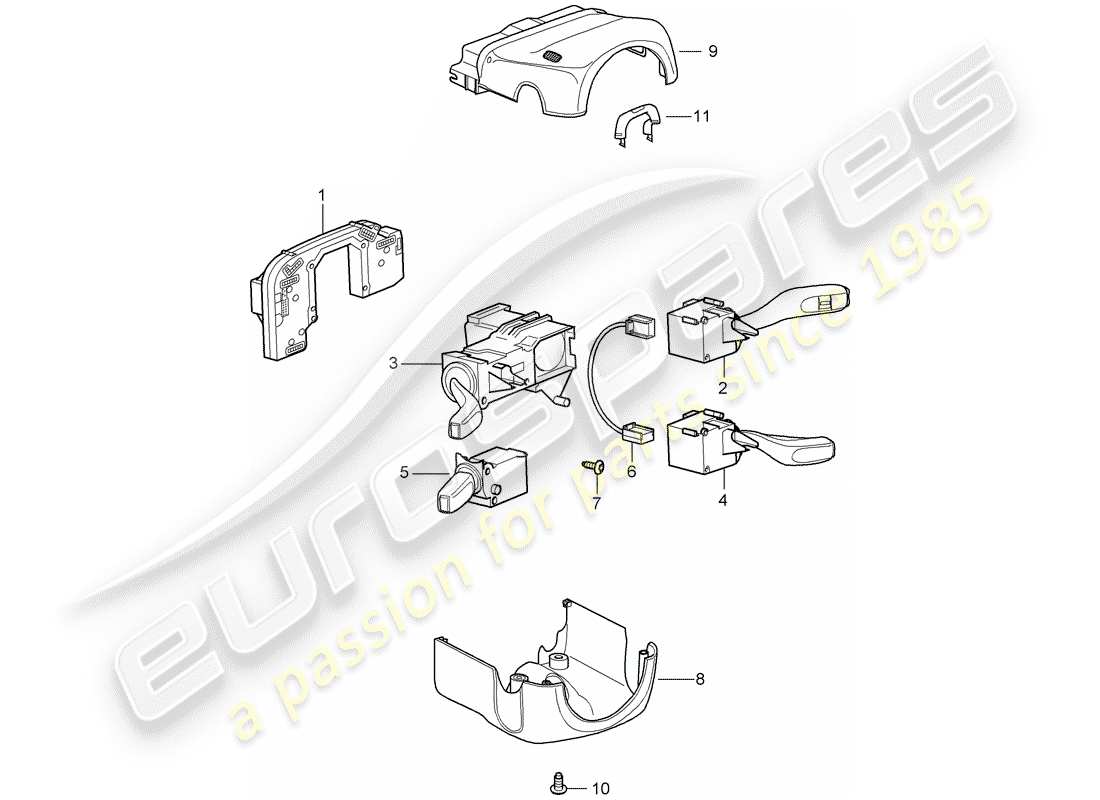 porsche 997 t/gt2 (2007) steering column switch part diagram