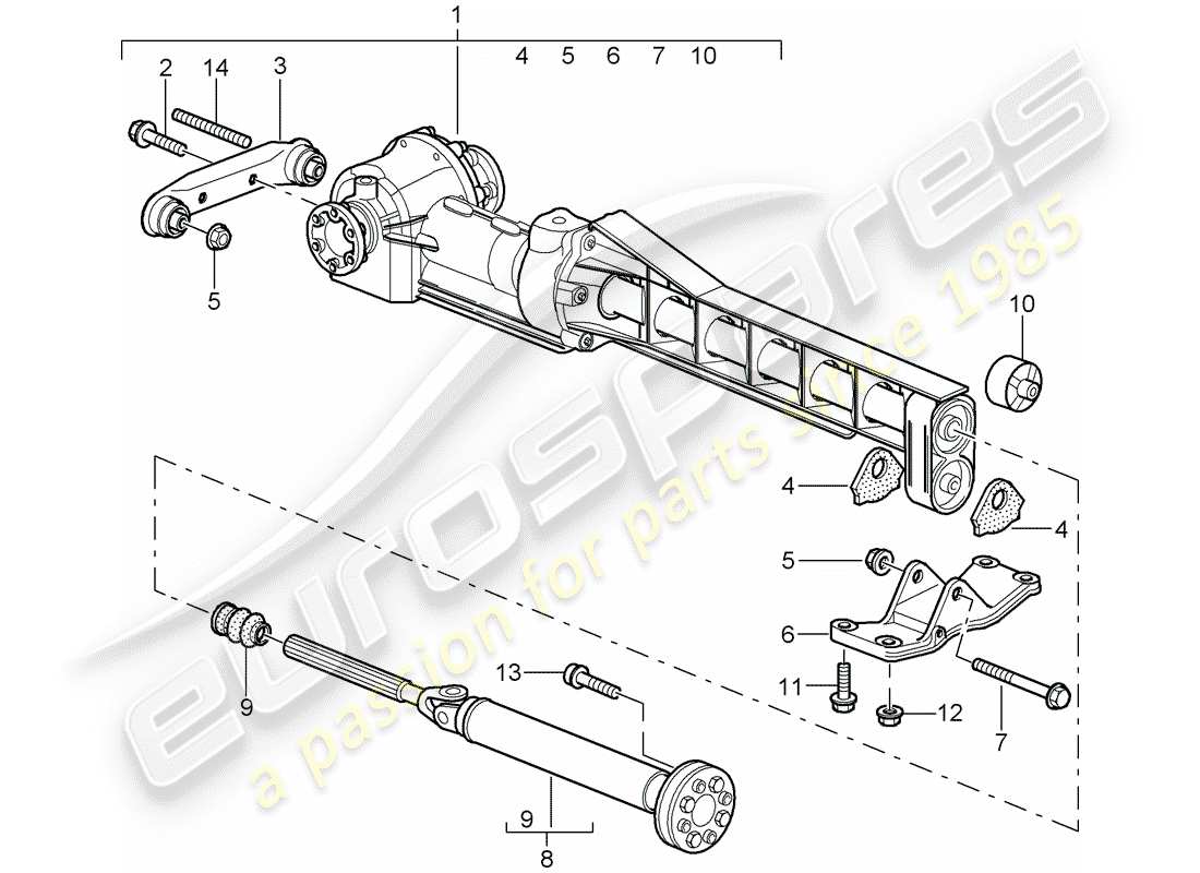 porsche 997 t/gt2 (2007) front axle differential parts diagram