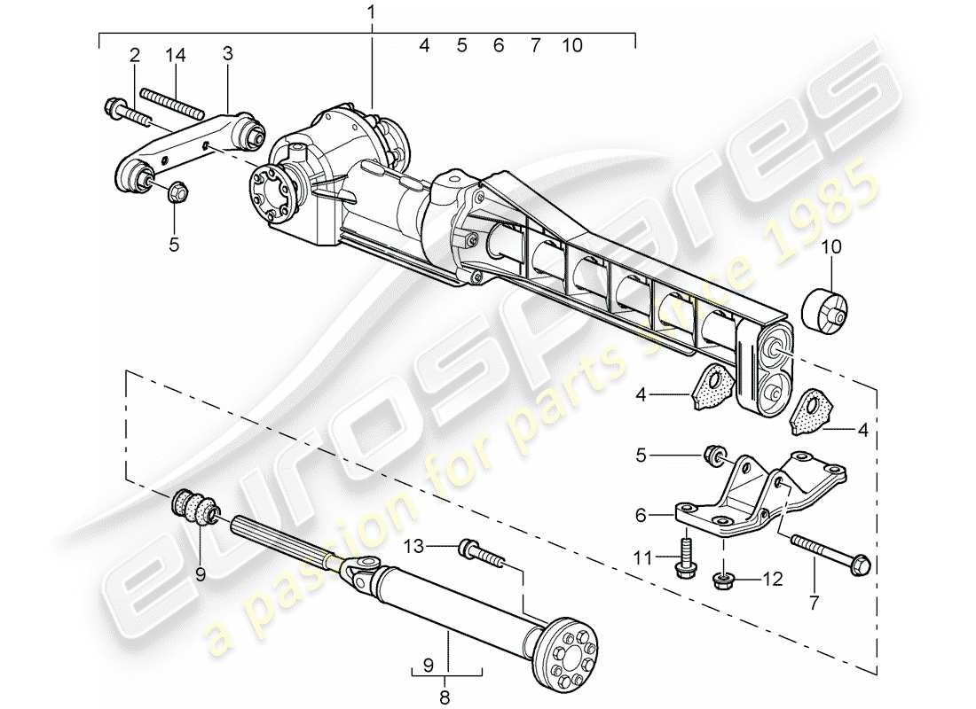 porsche 997 t/gt2 (2007) front axle differential part diagram