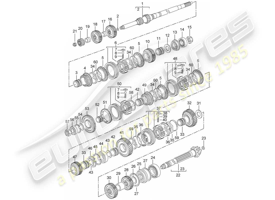 porsche 997 t/gt2 (2009) gears and shafts parts diagram
