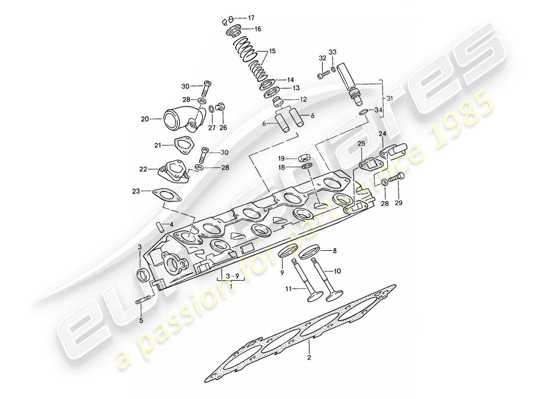 porsche 944 (1989) cylinder head - valves part diagram