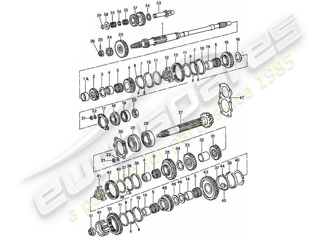 porsche 1984 (911) gears and shafts - 5-speed parts diagram