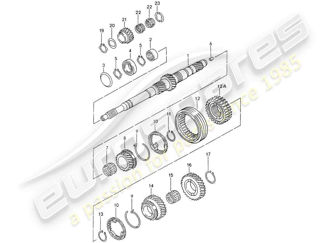 porsche boxster 986 (2002) gears and shafts part diagram