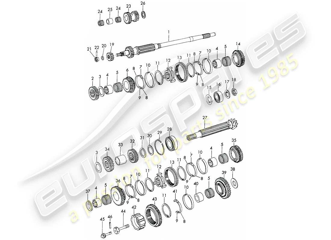 porsche 911/912 (1967) gears and shafts - 5-speed - transmission part diagram