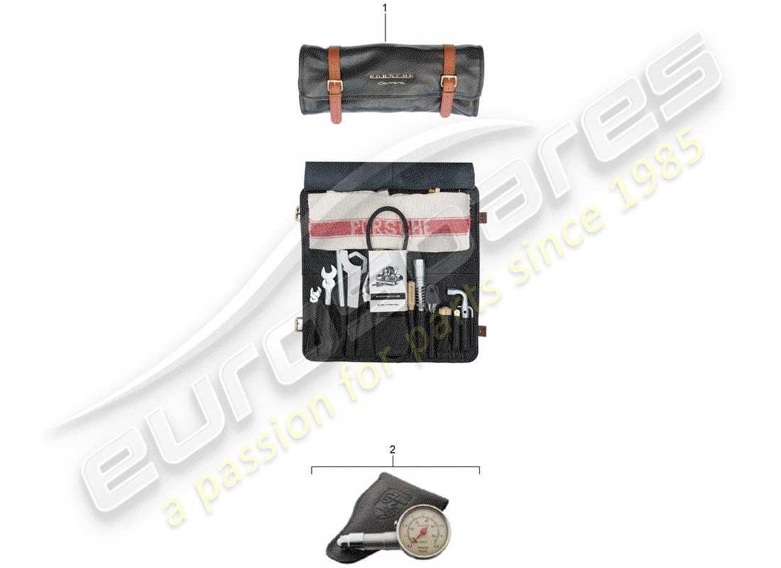 porsche classic accessories (1981) tool bag with tools part diagram