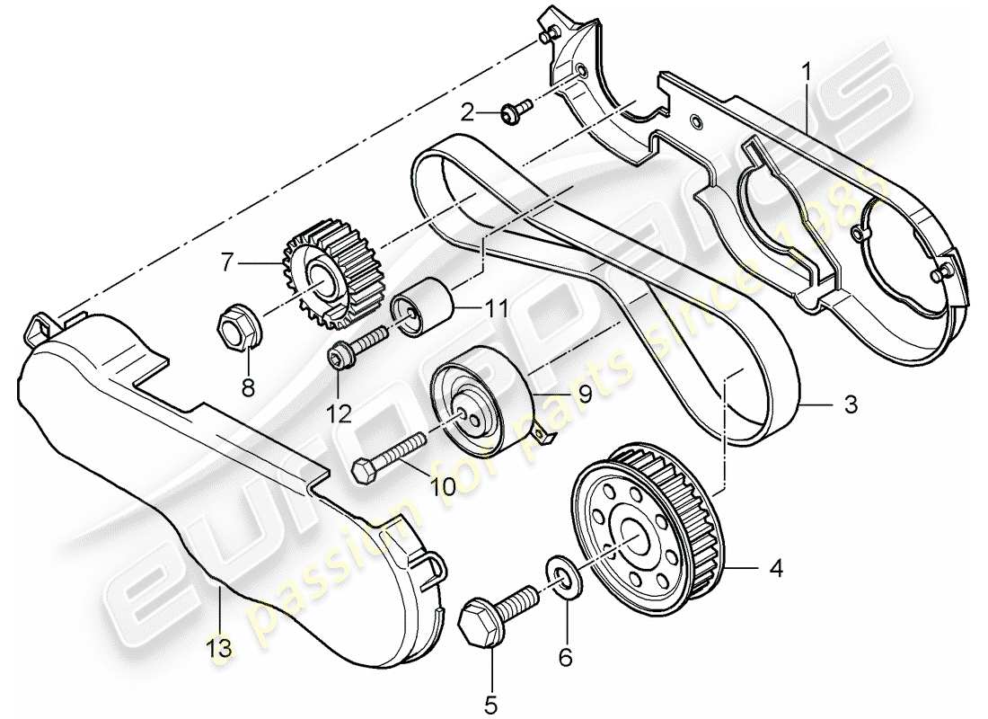 porsche cayenne (2009) toothed belt part diagram