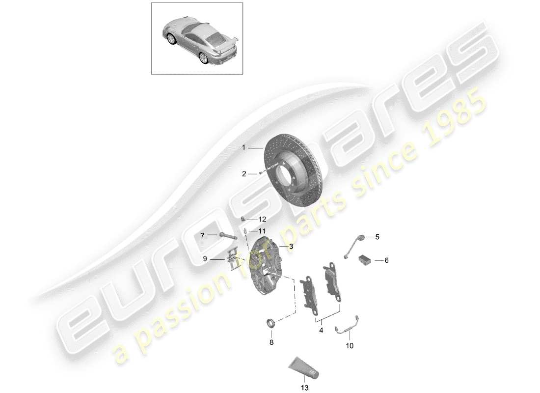 porsche 991 turbo (2015) disc brakes parts diagram