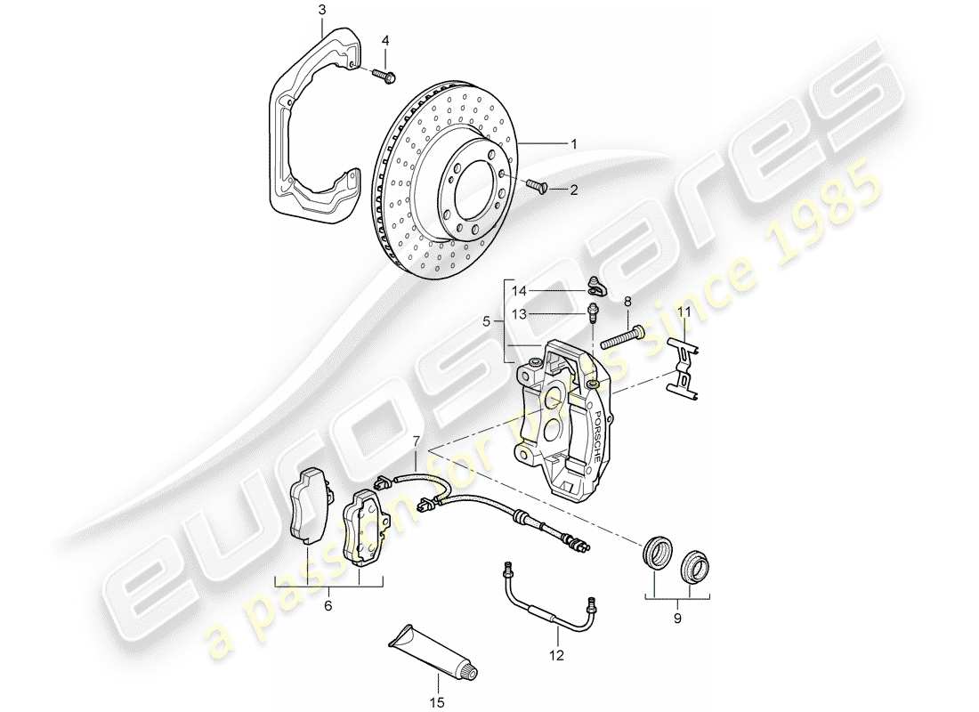 porsche 997 t/gt2 (2007) disc brakes parts diagram