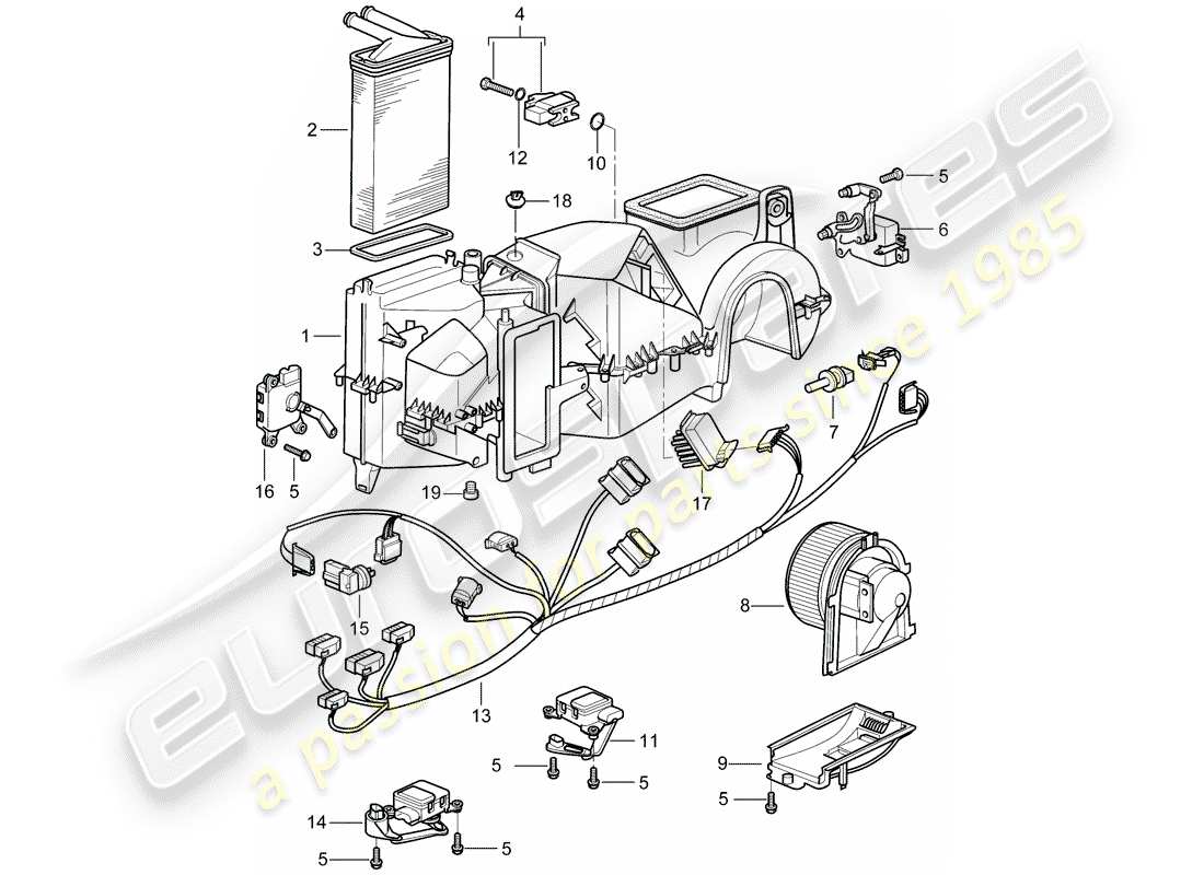 porsche 996 t/gt2 (2004) air conditioner - single parts parts diagram