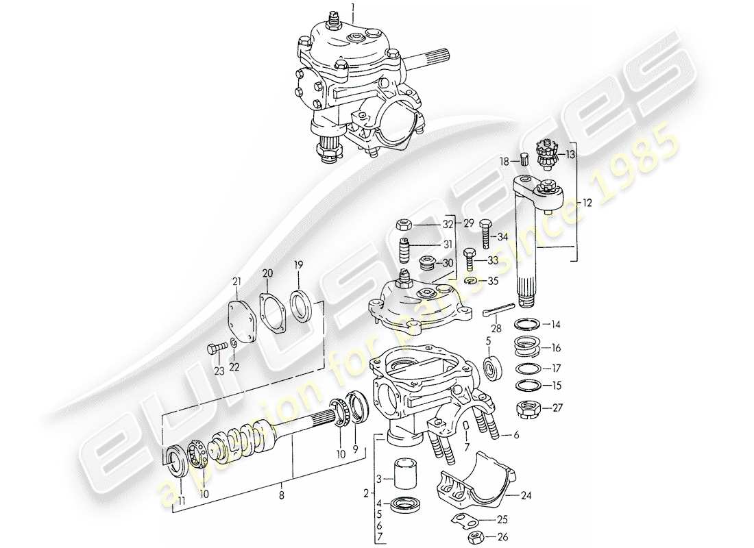 porsche 356/356a (1957) steering gear - f 101 693 >> - f 61 893 >> - f 83 792 >> parts diagram